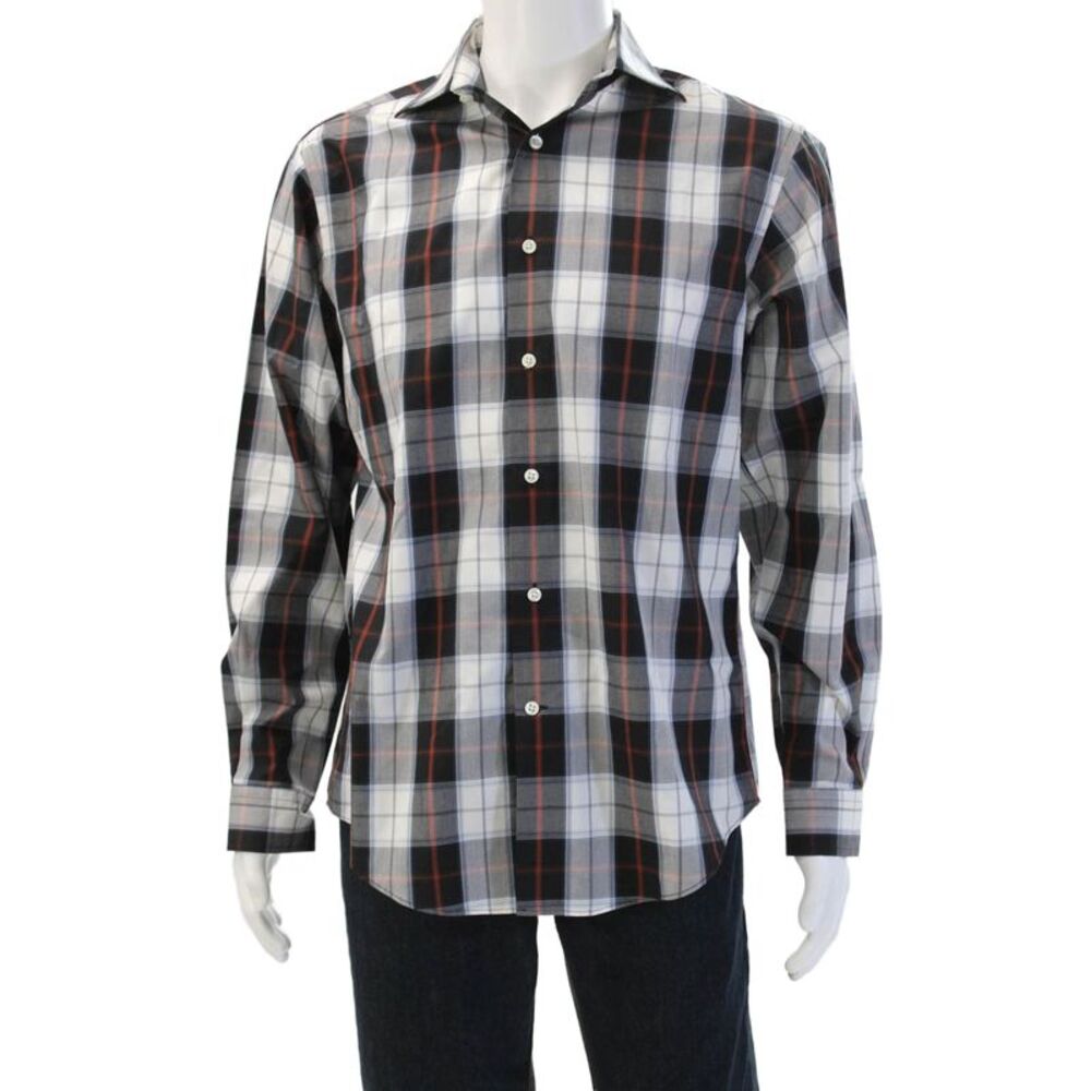 The Men's Store at Bloomingdale's Men Black Plaid Button-Up Long Sleeve Size M